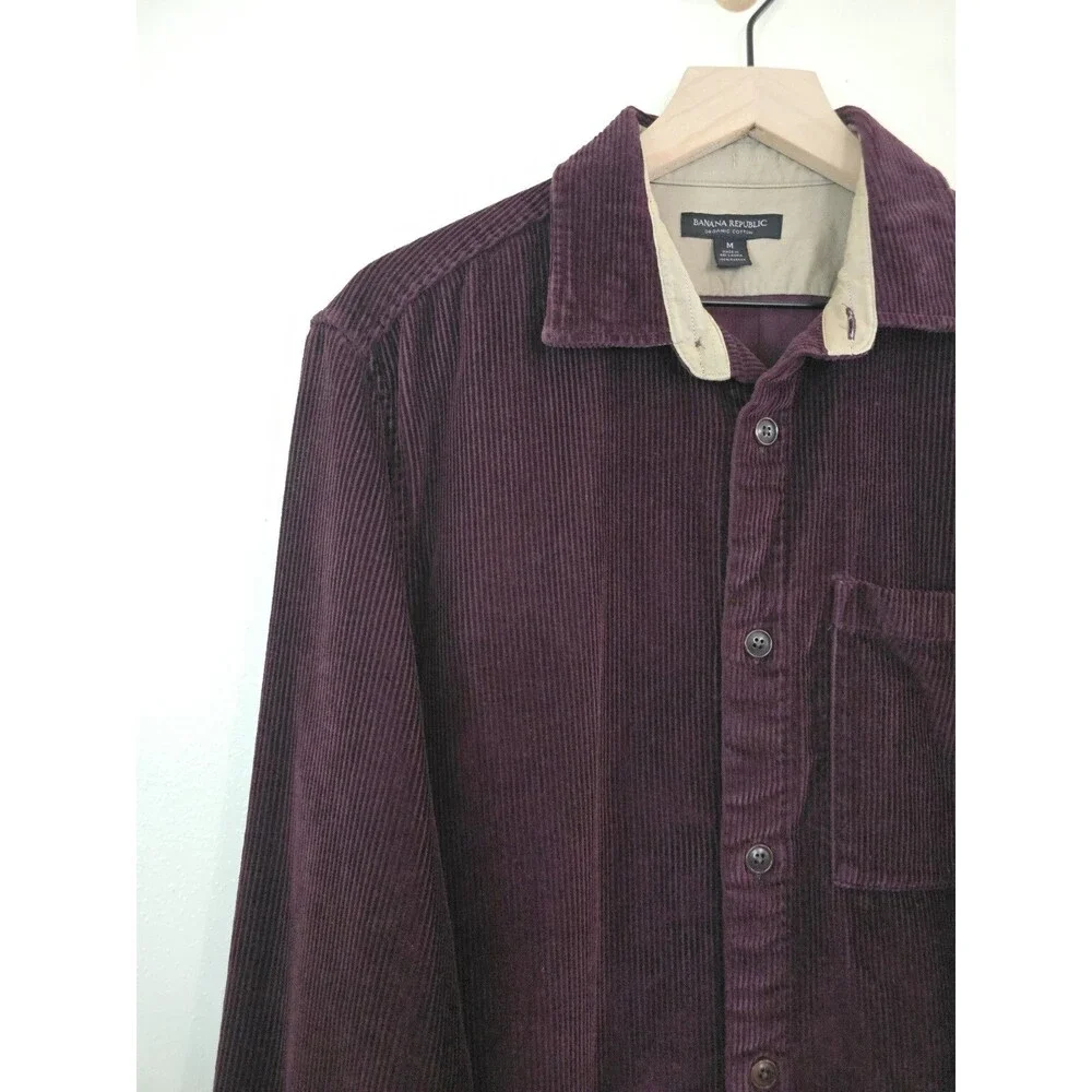 Banana Republic Organic Cotton Corduroy Shirt Mens M Burgundy Button Up